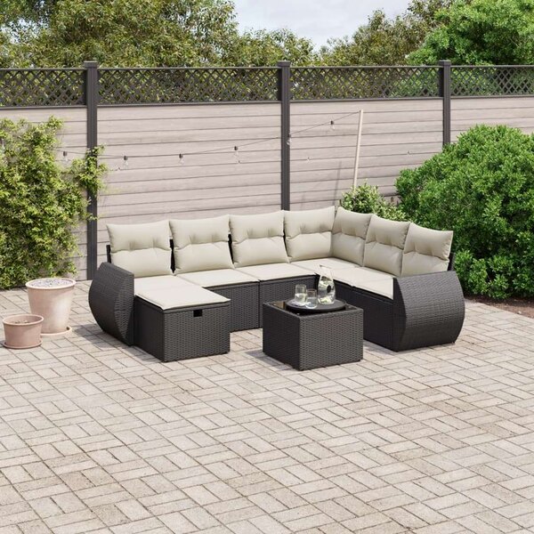 VidaXL Polyrattan Kerti Ülőgarnitúra - 8 részes - Fekete
