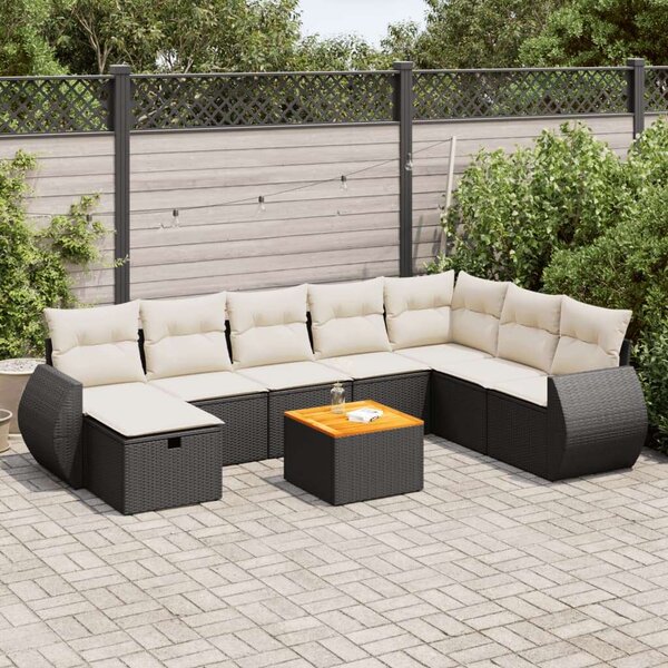 VidaXL Polyrattan Kerti Ülőgarnitúra - 9 részes - Fekete