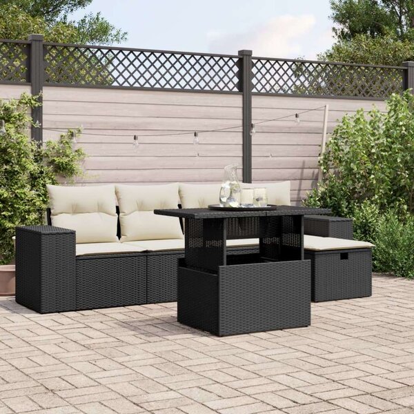 VidaXL 6 részes fekete polyrattan kerti ülőgarnitúra párnákkal