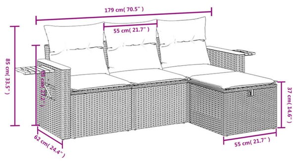 VidaXL Polyrattan Kerti Ülőgarnitúra - 4 részes - Fekete