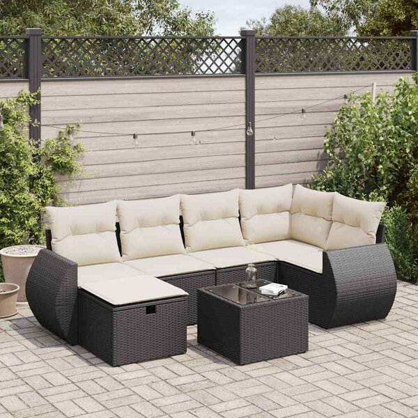 VidaXL Polyrattan Kerti Ülőgarnitúra - 7 részes, Fekete