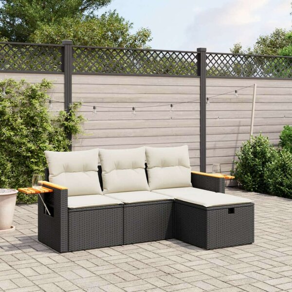 VidaXL Polyrattan Kerti Ülőgarnitúra - 4 részes - Fekete