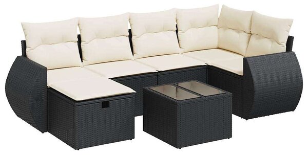 VidaXL Polyrattan Kerti Ülőgarnitúra - 7 részes, Fekete