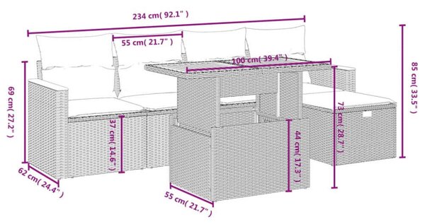 VidaXL Polyrattan Kerti Ülőgarnitúra - 6 részes - Fekete