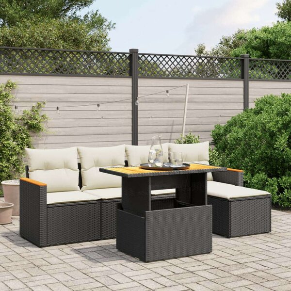 VidaXL Polyrattan Kerti Ülőgarnitúra - 6 részes - Fekete