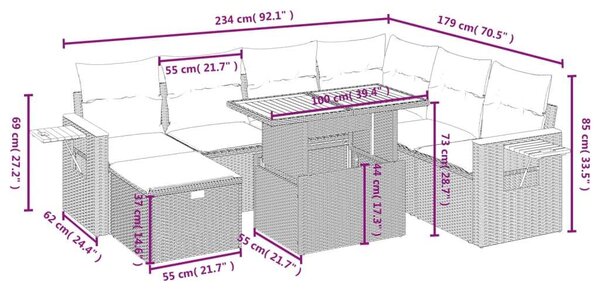 VidaXL Polyrattan Kerti Ülőgarnitúra - 8 részes - Fekete