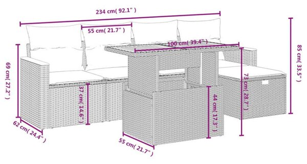 VidaXL Polyrattan Kerti Ülőgarnitúra - 6 részes - Fekete