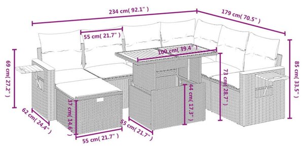 VidaXL Polyrattan Kerti Ülőgarnitúra - 8 részes - Fekete