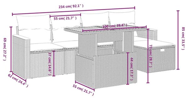 VidaXL Polyrattan Kerti Ülőgarnitúra - 6 részes - Fekete