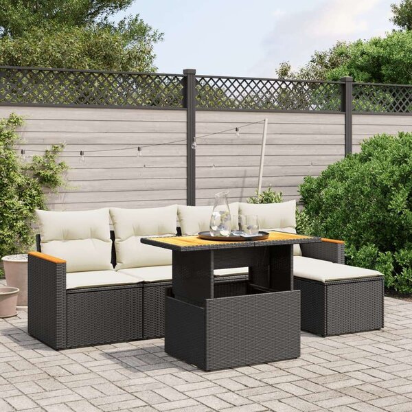 VidaXL Polyrattan Kerti Ülőgarnitúra - 6 részes - Fekete