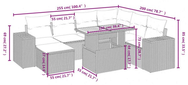 VidaXL Polyrattan Kerti Ülőgarnitúra - 8 részes - Fekete