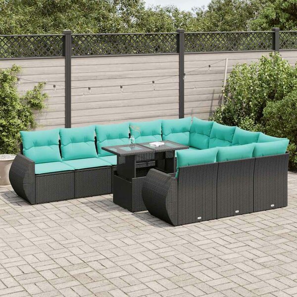 VidaXL 11 részes fekete polyrattan akácfa kerti ülőgarnitúra párnákkal
