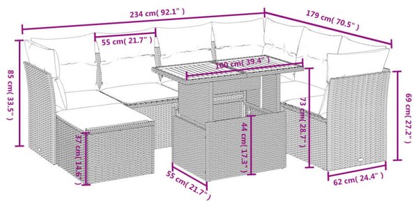 VidaXL Polyrattan Kerti Ülőgarnitúra - 8 részes - Fekete