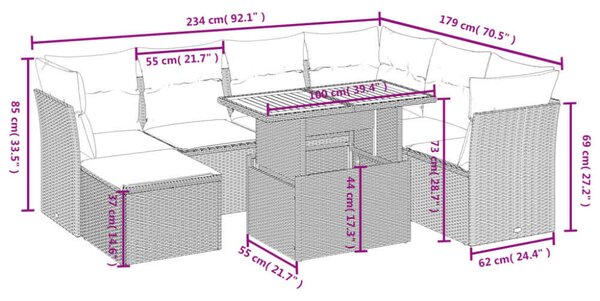 VidaXL Polyrattan Kerti Ülőgarnitúra - 8 részes - Fekete