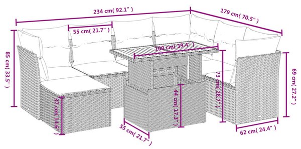 VidaXL Polyrattan Kerti Ülőgarnitúra - 8 részes - Fekete