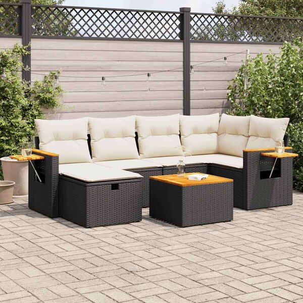 VidaXL Polyrattan Kerti Ülőgarnitúra - 7 részes - Fekete