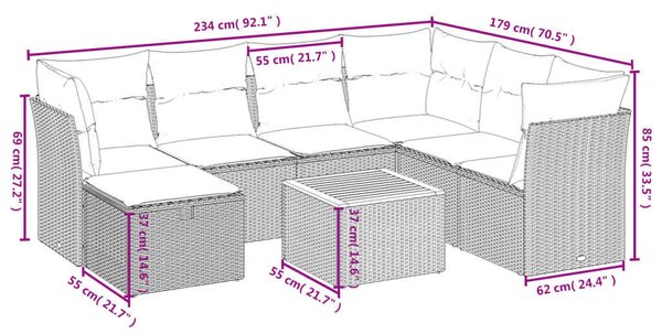 VidaXL Polyrattan Kerti Ülőgarnitúra - 8 részes - Fekete