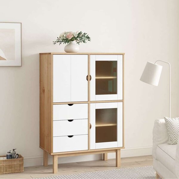 VidaXL OTTA barna és fehér tömör fenyőfa magasszekrény 85x43x125 cm