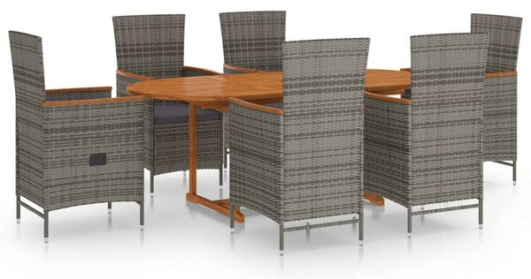 VidaXL Kerti Étkezőgarnitúra - 7 részes - Szürke Polyrattan