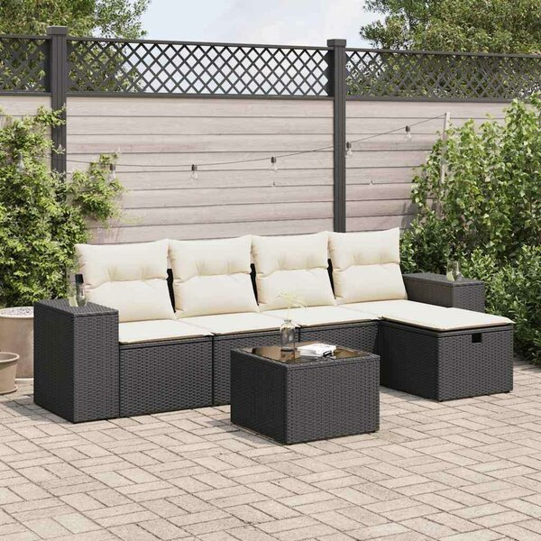 VidaXL Polyrattan Kerti Ülőgarnitúra - 6 részes - Fekete