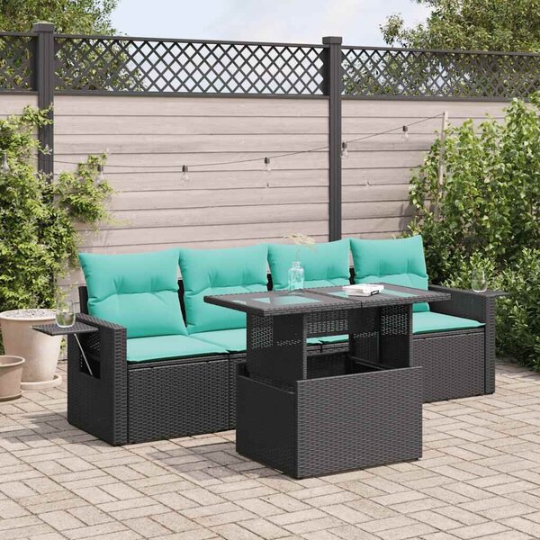 VidaXL 5 részes fekete polyrattan akácfa kerti ülőgarnitúra párnával