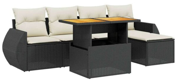 Polyrattan Kerti Ülőgarnitúra - 6 részes - Fekete