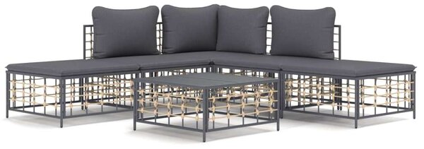 VidaXL 6-részes antracitszürke polyrattan kerti ülőgarnitúra párnákkal