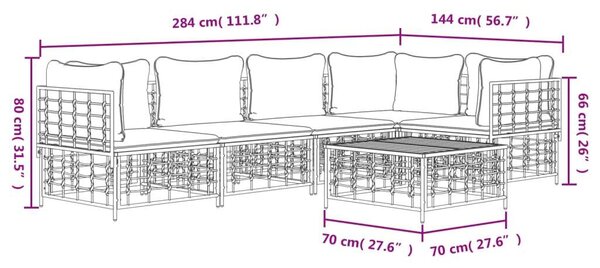 VidaXL Polyrattan Kerti Ülőgarnitúra - 6 részes - Antracit Szürke