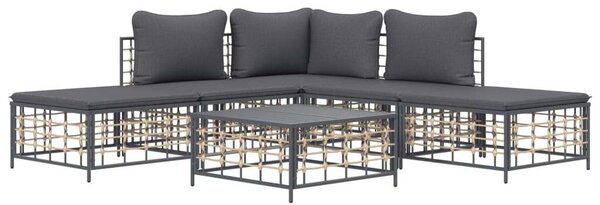 VidaXL 6-részes antracitszürke polyrattan kerti ülőgarnitúra párnákkal