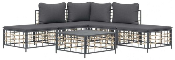 VidaXL 6-részes antracitszürke polyrattan kerti ülőgarnitúra párnákkal