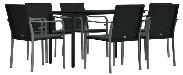 VidaXL 7-részes polyrattan és acél kerti étkezőgarnitúra párnával
