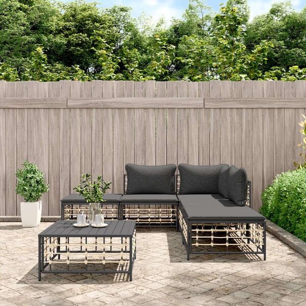 VidaXL 6-részes antracitszürke polyrattan kerti ülőgarnitúra párnákkal