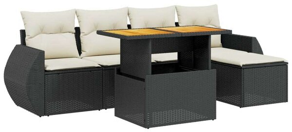 Polyrattan Kerti Ülőgarnitúra - 6 részes - Fekete