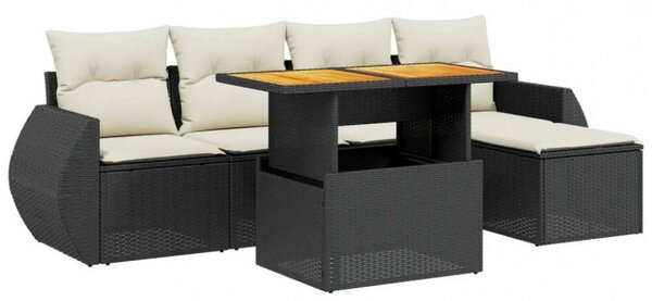 Polyrattan Kerti Ülőgarnitúra - 6 részes - Fekete