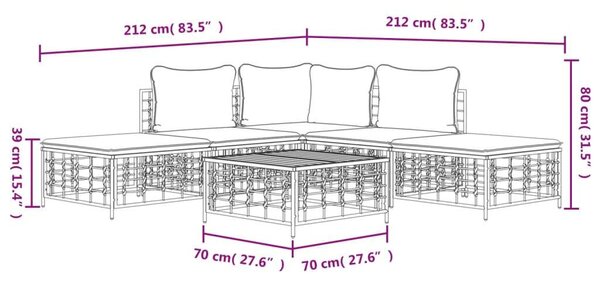 VidaXL 6-részes antracitszürke polyrattan kerti ülőgarnitúra párnákkal