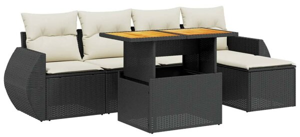 Polyrattan Kerti Ülőgarnitúra - 6 részes - Fekete