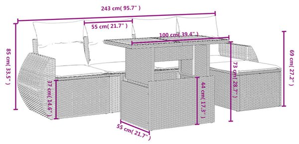 Polyrattan Kerti Ülőgarnitúra - 6 részes - Fekete