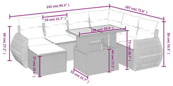 VidaXL Polyrattan Kerti Ülőgarnitúra - 8 részes - Fekete