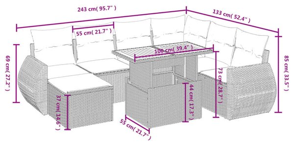 VidaXL Polyrattan Kerti Ülőgarnitúra - 8 részes - Fekete