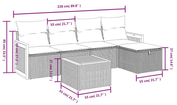 VidaXL Polyrattan Kerti Ülőgarnitúra - 6 részes - Fekete