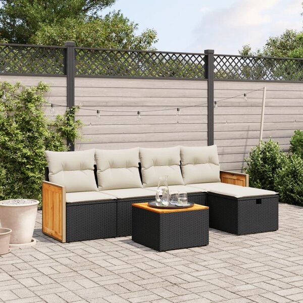 VidaXL Polyrattan Kerti Ülőgarnitúra - 6 részes - Fekete