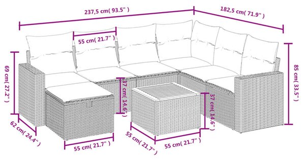 VidaXL Polyrattan Kerti Ülőgarnitúra - 8 részes - Fekete