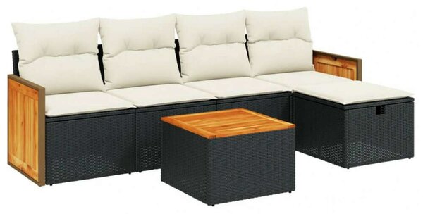 VidaXL Polyrattan Kerti Ülőgarnitúra - 6 részes - Fekete