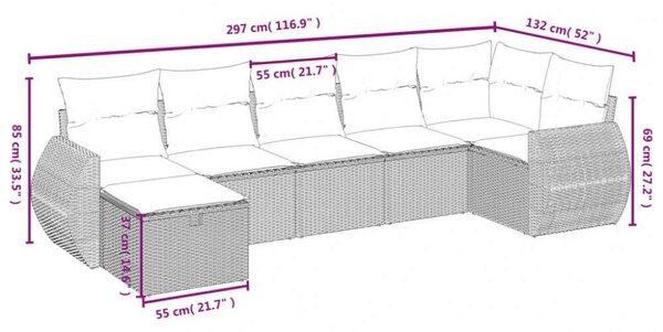 VidaXL Polyrattan Kerti Ülőgarnitúra - 7 részes - Fekete