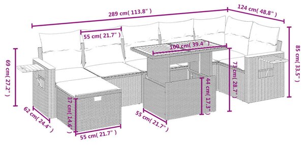 VidaXL Polyrattan Kerti Ülőgarnitúra - 8 részes