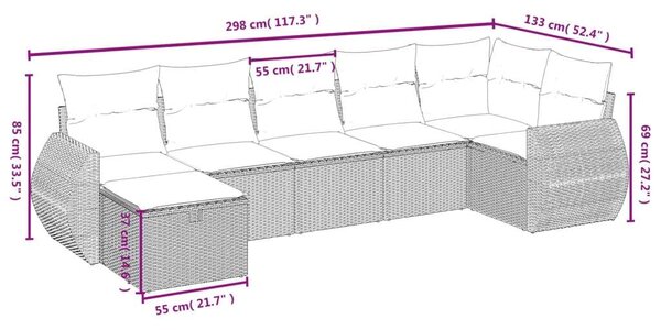 VidaXL Polyrattan Kerti Ülőgarnitúra - 7 részes - Fekete