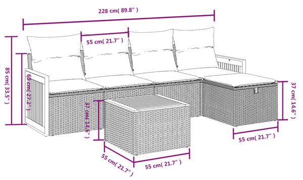 VidaXL Polyrattan Kerti Ülőgarnitúra - 6 részes - Fekete
