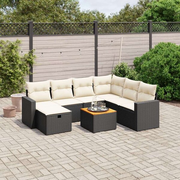 VidaXL Polyrattan Kerti Ülőgarnitúra - 8 részes - Fekete