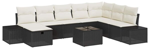 VidaXL Kerti Kanapé Szett párnával 9 pcs Fekete Poli rattan