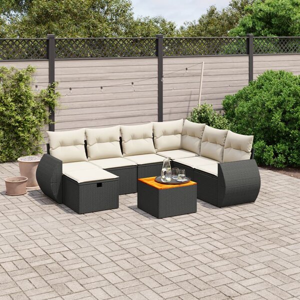 Polyrattan Kerti Ülőgarnitúra - 8 részes - Fekete